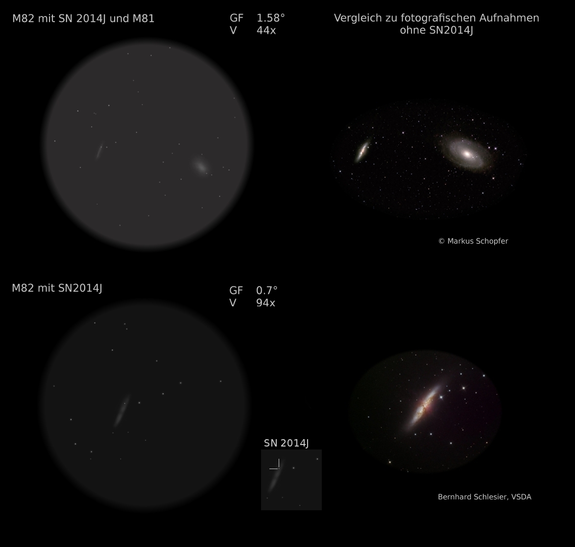 Supernova SN2014J (Vergleich Zeichung Bild)